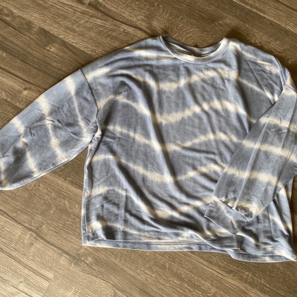 Tie-Dye Blue and White Striped Long Sleeve Shirt, Women’s - Picture 2 of 3
